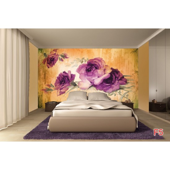 Wall murals painted composition with purple roses on background in 2 colors Wall murals painted composition with purple roses on background in 2 colors