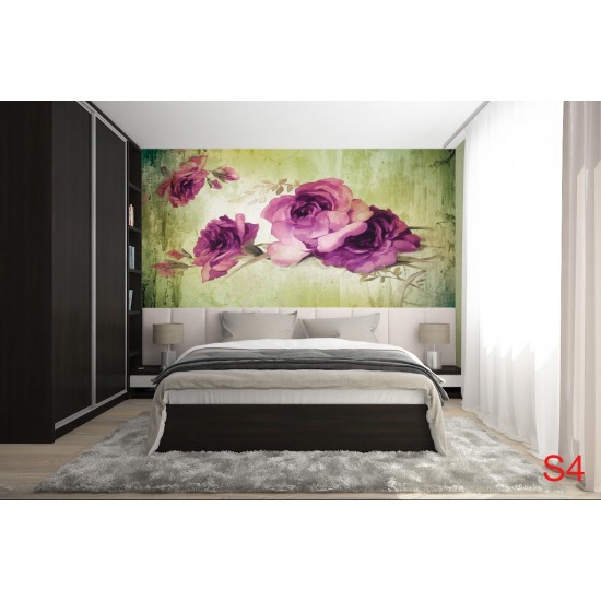 Wall murals painted composition with purple roses on background in 2 colors Wall murals painted composition with purple roses on background in 2 colors