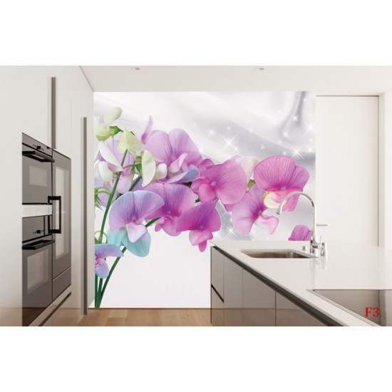 Wall murals branch colorful orchids delicate silk background Wall murals branch colorful orchids delicate silk background