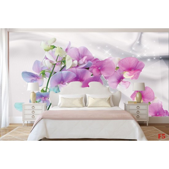 Wall murals branch colorful orchids delicate silk background Wall murals branch colorful orchids delicate silk background