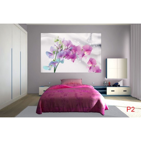 Wall murals branch colorful orchids delicate silk background Wall murals branch colorful orchids delicate silk background