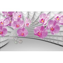 Wallpaper pink orchids in 3d grey tunnel background 