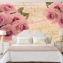 Wallpapers pink roses vintige style with notes