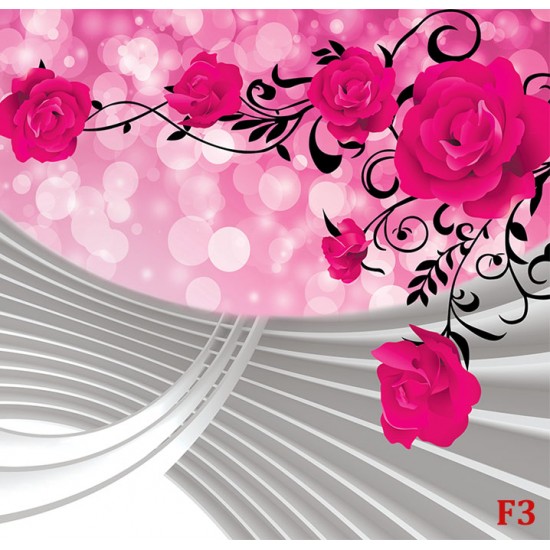 Photo murals composition with pink roses and spiral 3D