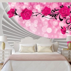 Photo murals composition with pink roses and spiral 3D
