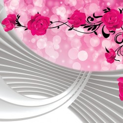 Photo murals composition with pink roses and spiral 3D
