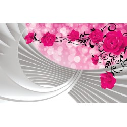 Photo murals composition with pink roses and spiral 3D
