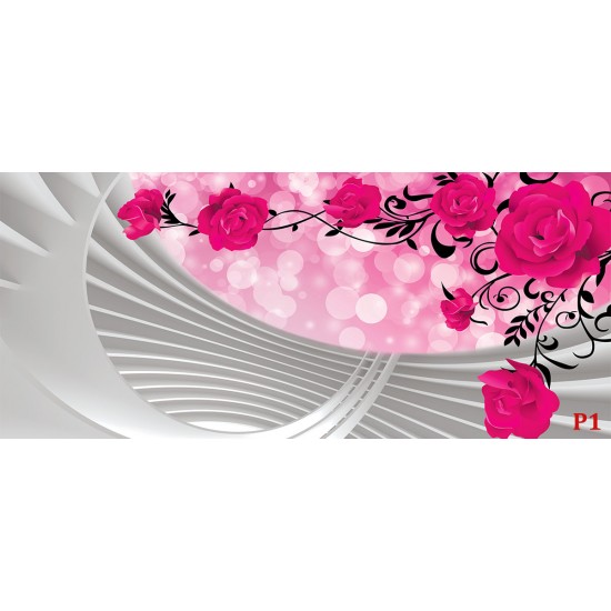 Photo murals composition with pink roses and spiral 3D