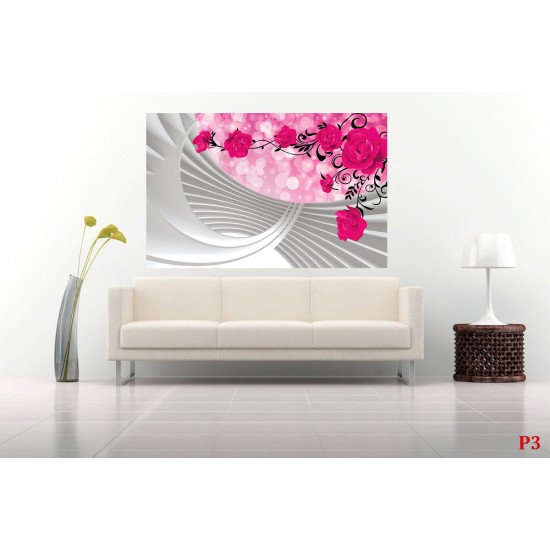 Photo murals composition with pink roses and spiral 3D