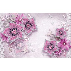Photo murals diamond jewelery in pink with butterflies and pearls