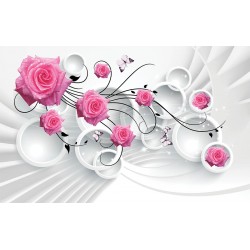 Photo murals pink roses 3d wall circles