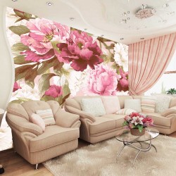 Wallpapers painted bouquet pink peonies