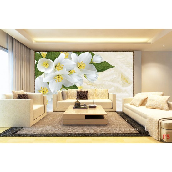 Photo murals white flowers on a background of feathers Photo murals white flowers on a background of feathers