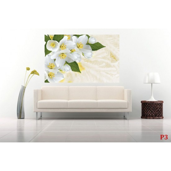 Photo murals white flowers on a background of feathers Photo murals white flowers on a background of feathers