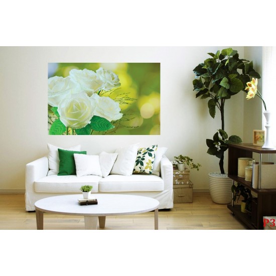 Photo murals bouquet of white roses on a green background
