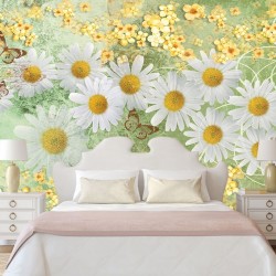 Photo murals Vintage composition with white daisies in green Photo murals Vintage composition with white daisies in green