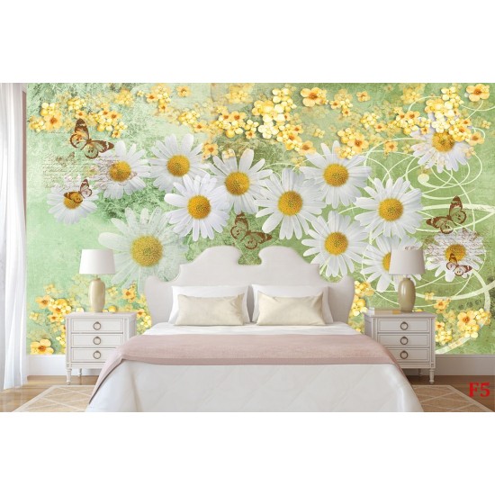 Photo murals Vintage composition with white daisies in green Photo murals Vintage composition with white daisies in green
