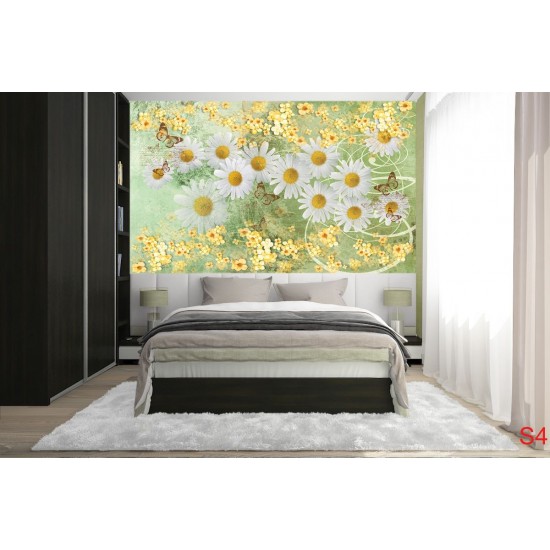 Photo murals Vintage composition with white daisies in green Photo murals Vintage composition with white daisies in green