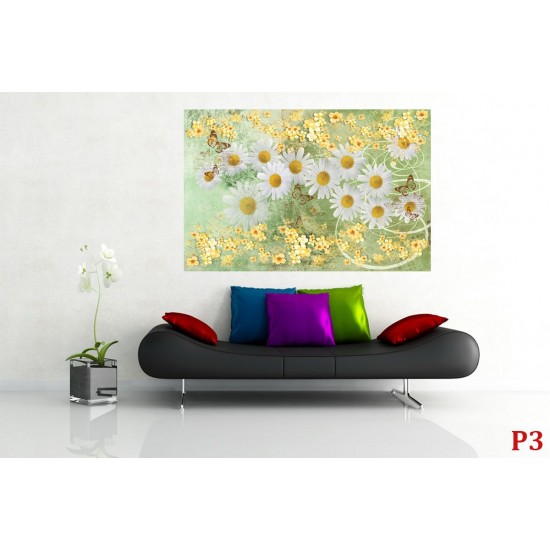 Photo murals Vintage composition with white daisies in green Photo murals Vintage composition with white daisies in green