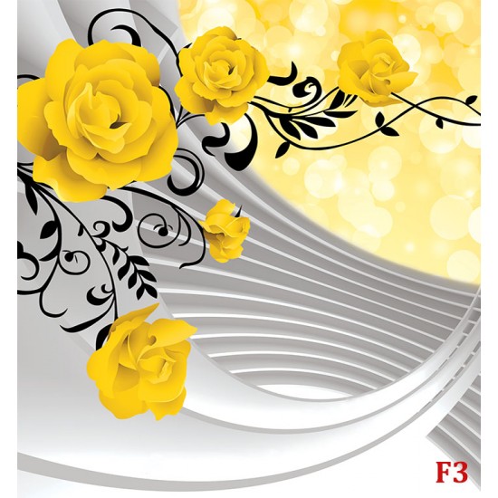 Photo murals composition with yellow roses and spiral 3D