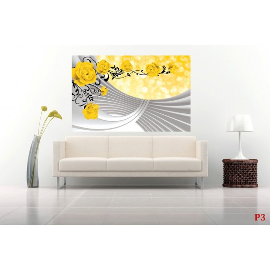 Photo murals composition with yellow roses and spiral 3D