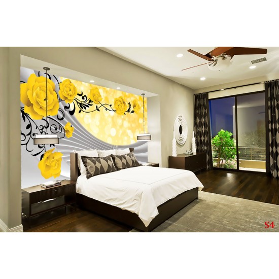 Photo murals composition with yellow roses and spiral 3D