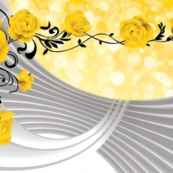 Photo murals composition with yellow roses and spiral 3D
