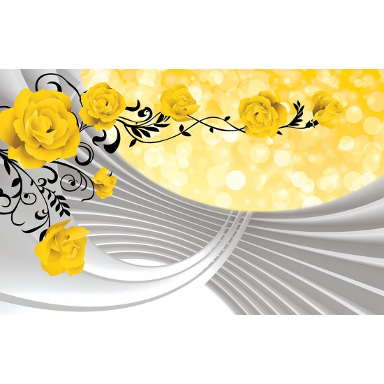 Photo murals composition with yellow roses and spiral 3D