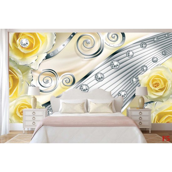Photo mural modern abstraction with yellow metallic roses Photo mural modern abstraction with yellow metallic roses