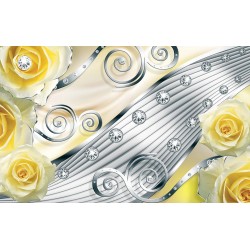Photo mural modern abstraction with yellow metallic roses