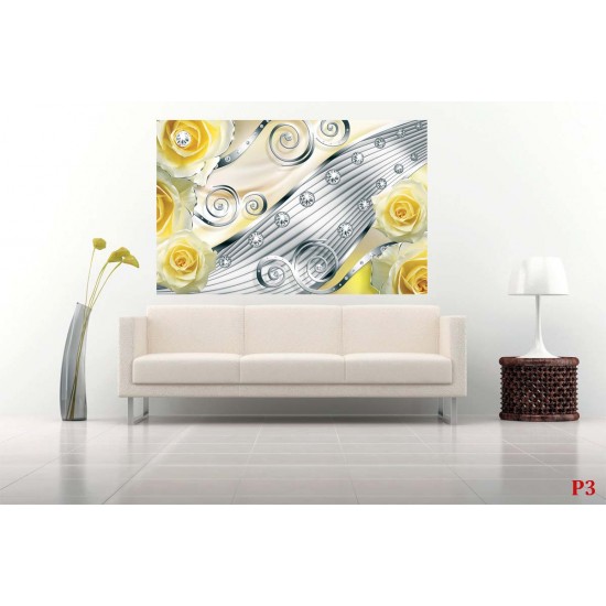 Photo mural modern abstraction with yellow metallic roses Photo mural modern abstraction with yellow metallic roses