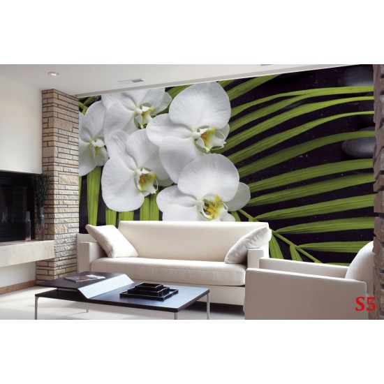 Wall mural orchid branch with green fern