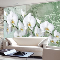 Wallpapers mural orchids in green gamut with coating
