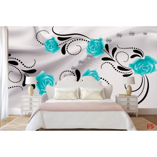 Wallpapers mural ornaments with turquoise roses and diamonds Wallpapers mural ornaments with turquoise roses and diamonds