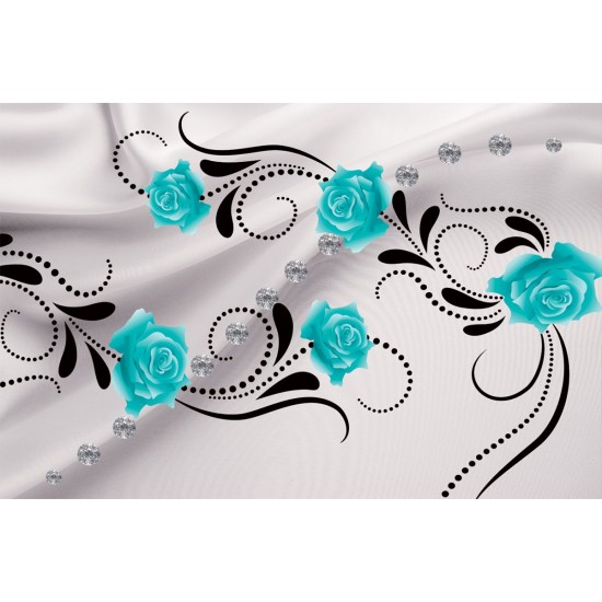 Wallpapers mural ornaments with turquoise roses and diamonds Wallpapers mural ornaments with turquoise roses and diamonds