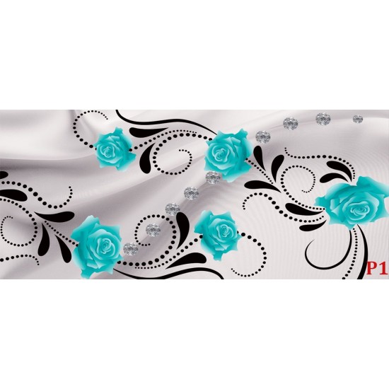 Wallpapers mural ornaments with turquoise roses and diamonds Wallpapers mural ornaments with turquoise roses and diamonds