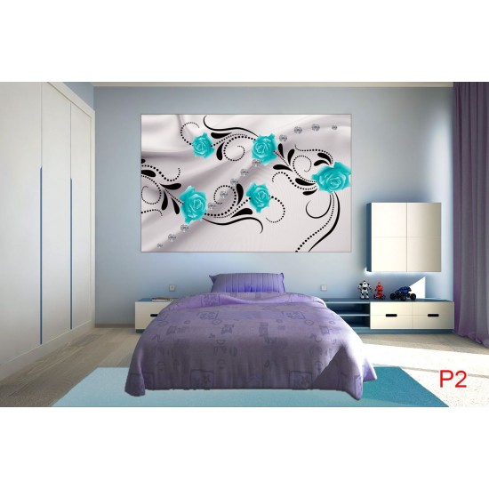Wallpapers mural ornaments with turquoise roses and diamonds Wallpapers mural ornaments with turquoise roses and diamonds