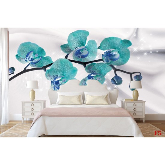 Photo mural branch orchid turquoise and silk