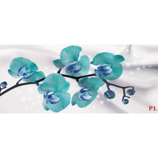 Photo mural branch orchid turquoise and silk