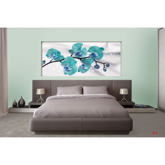Photo mural branch orchid turquoise and silk