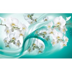 Wall murals white orchids on abstract turquoise basis 2 Wall murals white orchids on abstract turquoise basis 2
