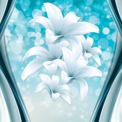 Photo Wall murals abstraction with spheres and lilies in blue range in 2 variants