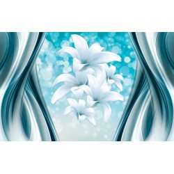 Photo Wall murals abstraction with spheres and lilies in blue range in 2 variants