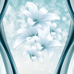 Photo Wall murals abstraction with spheres and lilies in blue range in 2 variants