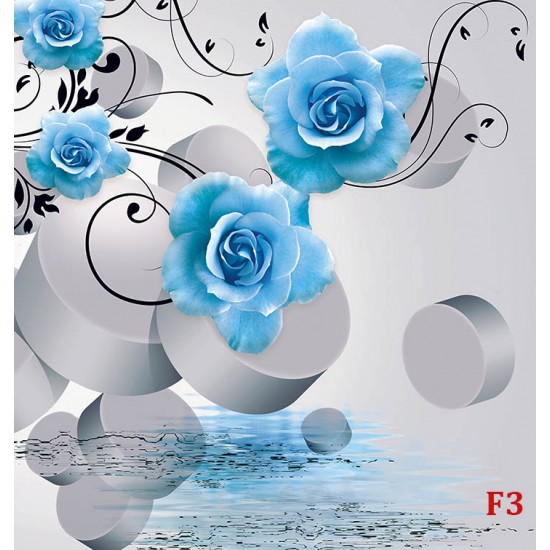 Photo Wall murals composition with blue roses and 3D elements Photo Wall murals composition with blue roses and 3D elements