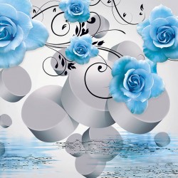 Photo Wall murals composition with blue roses and 3D elements