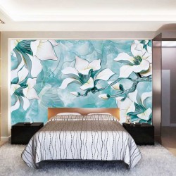 Photo Wall murals 3D porcelain flowers on a turquoise base