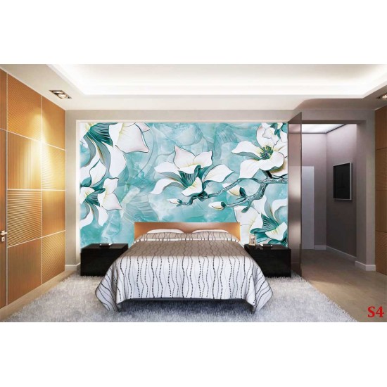 Photo Wall murals 3D porcelain flowers on a turquoise base Photo Wall murals 3D porcelain flowers on a turquoise base