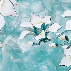 Photo Wall murals 3D porcelain flowers on a turquoise base
