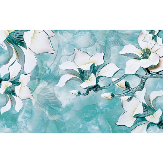 Photo Wall murals 3D porcelain flowers on a turquoise base Photo Wall murals 3D porcelain flowers on a turquoise base